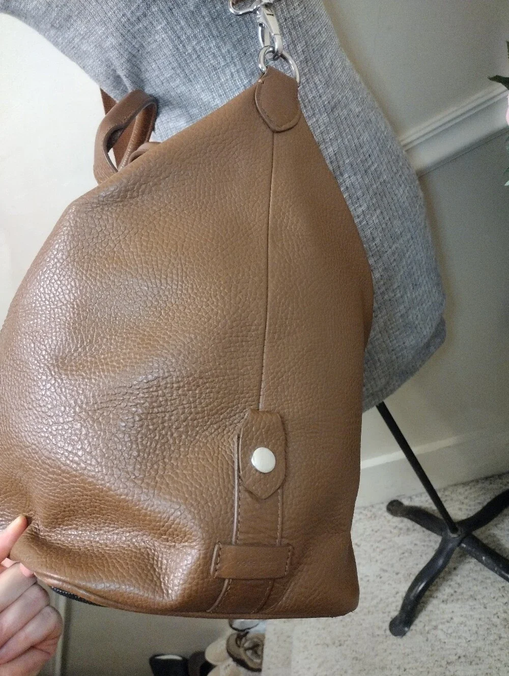 Cole Haan Men's Brown Pebbled Leather Travel Duffel With Shoulder Strap